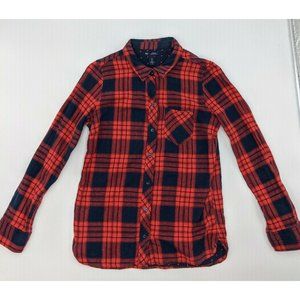 Gap Women's Boyfriend Fit Shirt Button Down Red Blue Plaid Lined Size Small
